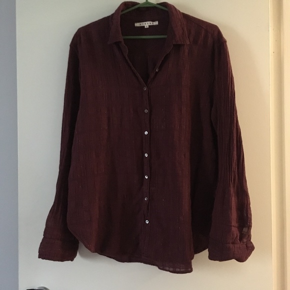 XIRENA Scout Muslin Cotton Burgundy Wine + Silver Lurex Shirt M - Picture 2 of 7